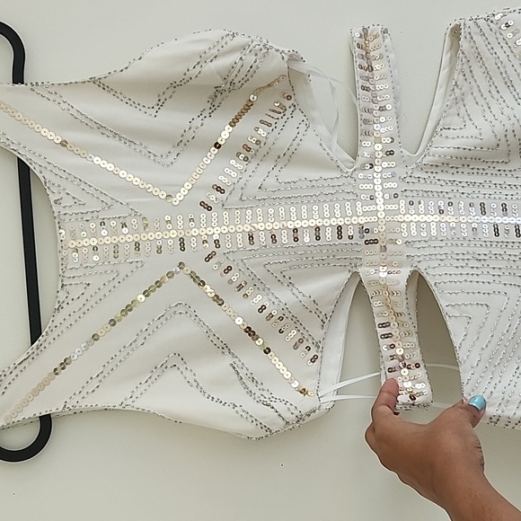 White perfect sequin short dress bride - Picture 4 of 4